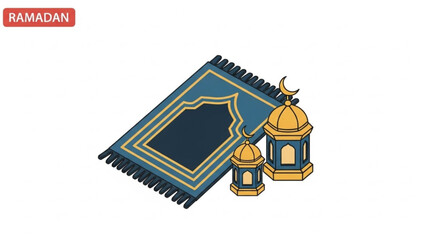 Ramadan Prayer Mat and Lanterns on White Background