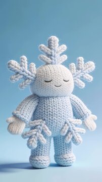 静かに腕を伸ばす編み込み雪の結晶キャラクター