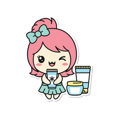 Cute cartoon girl enjoying yogurt with spoon