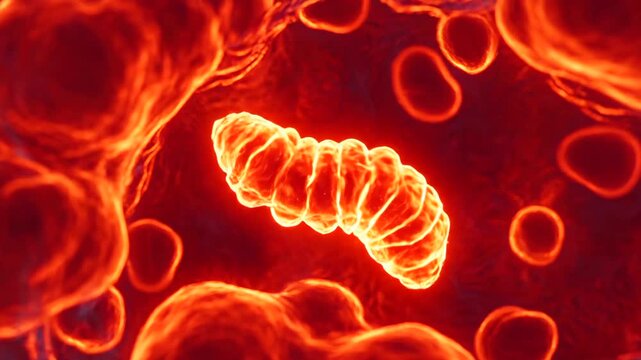cellular microscopy reveals mitochondria energy cluster within cytoplasm, glowing red organelles, detailed membrane structures, molecular dynamics and high contrast micrograph view