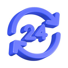 24 hours icon 3d render blue color