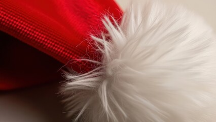Obraz premium Close-up of a red Christmas stocking with a white fur pom-pom