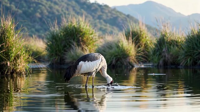 Wetland water bird standing on the water surface material