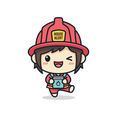 Obraz premium Cartoon firefighter responding to house alert