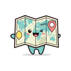 Cartoon map character with travel theme and location pin © 3D