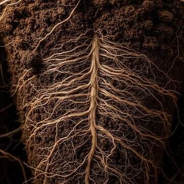 Intricate Root System Nourishing Earth's Deep Foundation Abstract Macro Photography