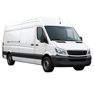 White cargo panel van side view, commercial vehicle mockup for branding. Isolated on transparent background.