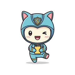Fototapeta premium Cartoon character wearing blue superhero suit
