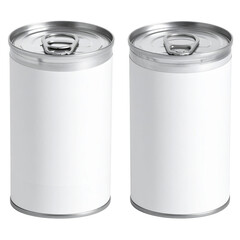 White tin food can with blank label and pull tab lid for packaging mockup. Isolated on transparent background