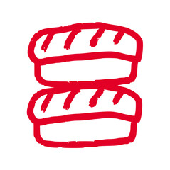 sushi roll illustration, Japanese food maki doodle with rough wax texture, minimal seafood vector icon for oriental menu design, Asian cuisine branding and snack sticker © Ydzv Dsgn