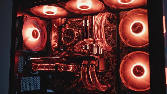 Computer Case with RGB Fans and Liquid Cooling System.