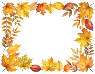 A colorful arrangement of autumn leaves forming a square frame