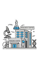 Fototapeta premium Research Center Building with Scientific Icons