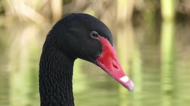 Elegant Black Swan Swimming Gracefully in Serene Lake Environment - Nature Wildlife