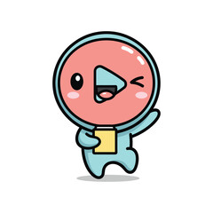 Obraz premium Play button character holding yellow card