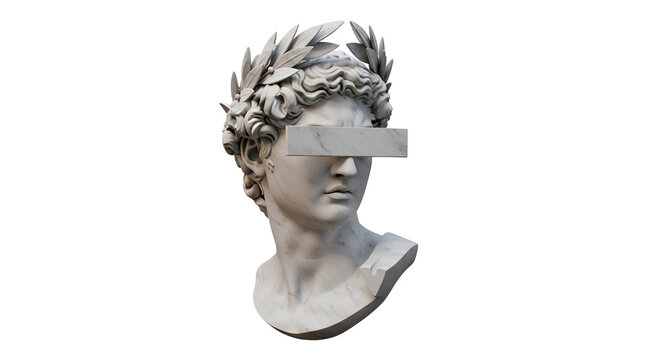 Marble bust of a man with laurel wreath and blurred eyes