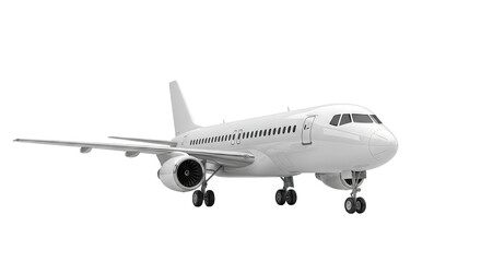 Obraz premium White Commercial Airplane with Landing Gear Extended on White Background