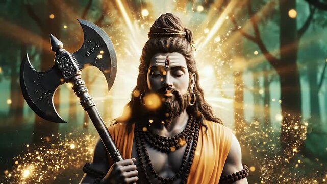 Parashurama Jayanti Divine Forest Green Gradient with Sacred Weapon Silhouette