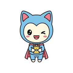 Cute cartoon character wearing superhero costume