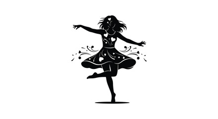 Fototapeta premium A striking silhouette of a woman joyfully dancing depicted in a graceful flowing pose against a white background