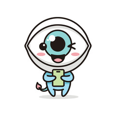 Obraz premium Cartoon eye character holding a mobile phone