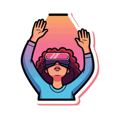 A cartoon woman wearing VR headset