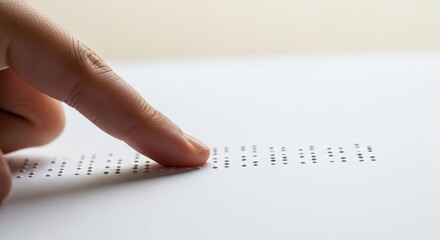 A person's finger gently reads tactile Braille text, celebrating World Braille Day with a universal accessibility and independent learning concept
