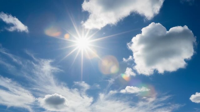 Brilliant sunlight shining through clouds on a clear blue sky perfect for nature and weather themes