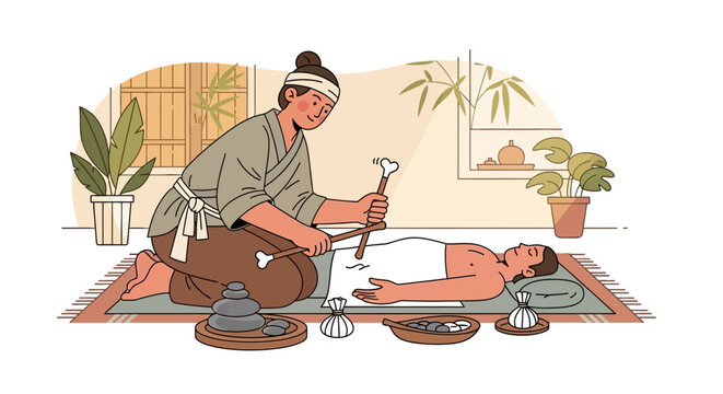 Woman Practicing Traditional Massage Therapy Techniques.