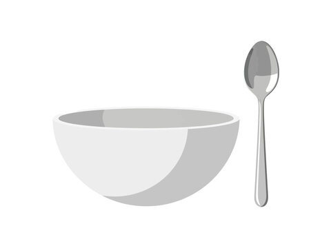 White Bowl and Silver Spoon Illustration.