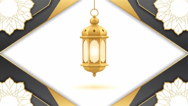 Golden Lantern Hanging in Islamic Frame.