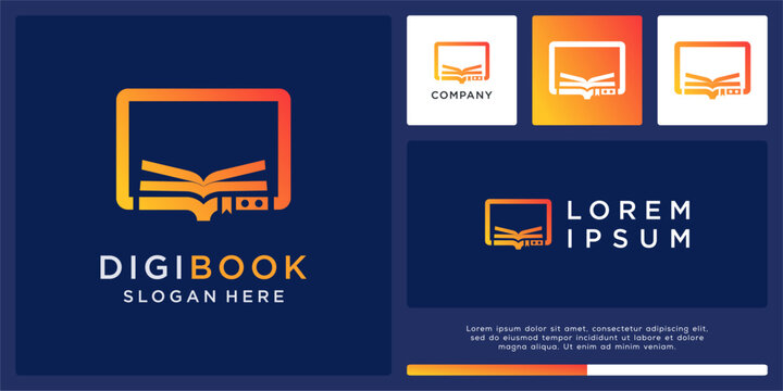 Digital book logo design with monitor.