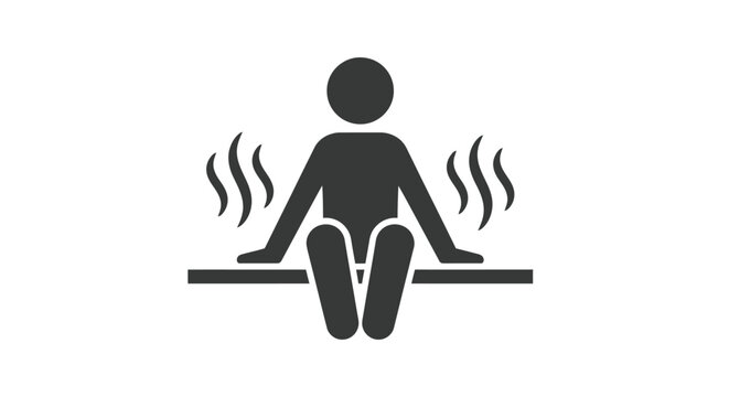Simple icon representing a person relaxing in a hot steam sauna or spa setting