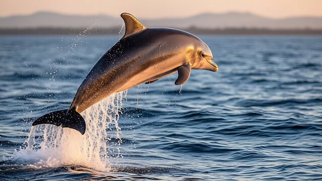 Dolphin jumping out of ocean water.