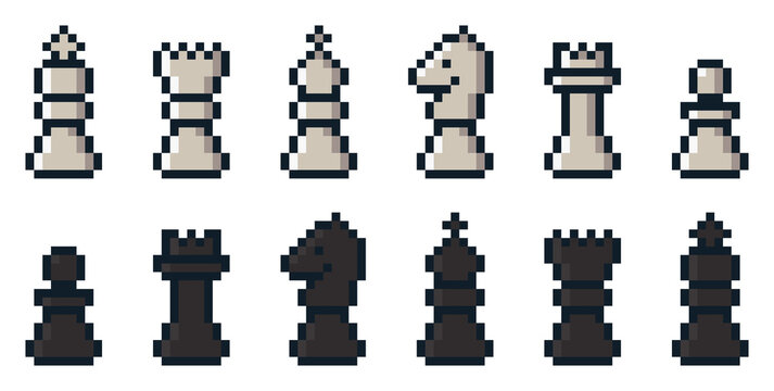 8-bit pixel art chess piece set