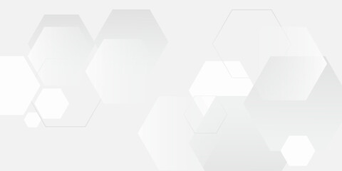 Fototapeta premium Minimal white abstract background with overlapping translucent hexagon shapes