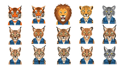 Fototapeta premium Cartoon Animal Faces Wearing Business Shirts.