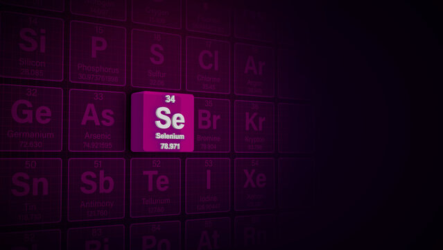 Modern periodic table element Selenium 3D illustration