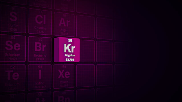 Modern periodic table element Krypton 3D illustration