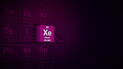 Modern periodic table element Xenon 3D illustration