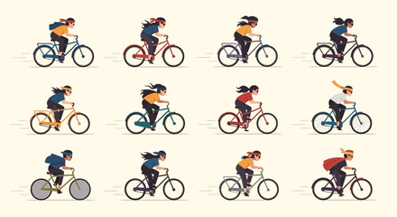 Obraz premium Cyclists Riding Bicycles in Various Positions.