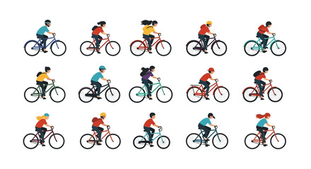 Group of Cyclists Riding Bicycles in Various Colors.