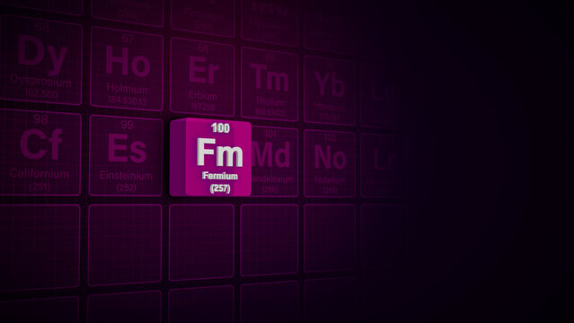 Modern periodic table element Fermium 3D illustration