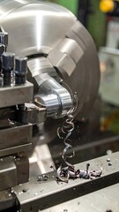 Naklejka premium A close-up view of a metal machine part with shavings