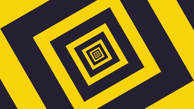 Yellow and dark blue square tunnel pattern abstract
