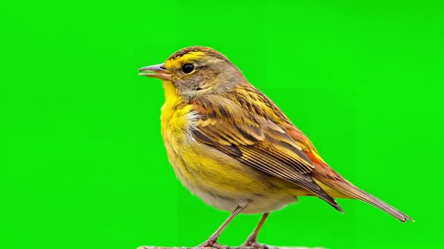 Green Screen yellowhammer emberiza citrinella isolated scene 1 with distortion, overlay, glitch, static noise, scan lines on black background, 4k animated video loop