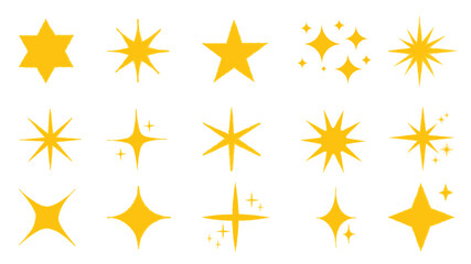 Obraz premium Yellow sparkle and flash sign. Glow star icons Vector illustration set.