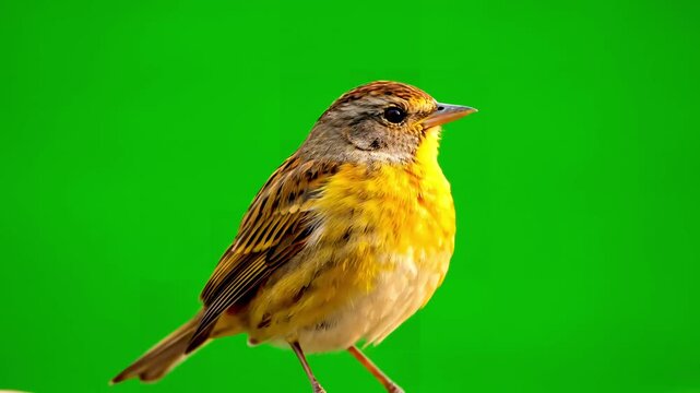 Green Screen yellowhammer emberiza citrinella isolated scene 3 with distortion, overlay, glitch, static noise, scan lines on black background, 4k animated video loop
