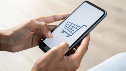 Person using a smartphone to browse an online shopping cart, highlighting digital commerce and convenience in retail.