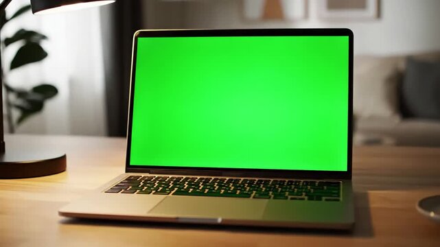 Green screen laptop with computer sitting on a home work desk next to lamp footage shot red available in 4k and hd download the preview for free distortion, overlay, glitch, static noise, scan lines
